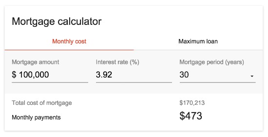 Google Launches In-Browser Mortgage Calculator: Figure 1